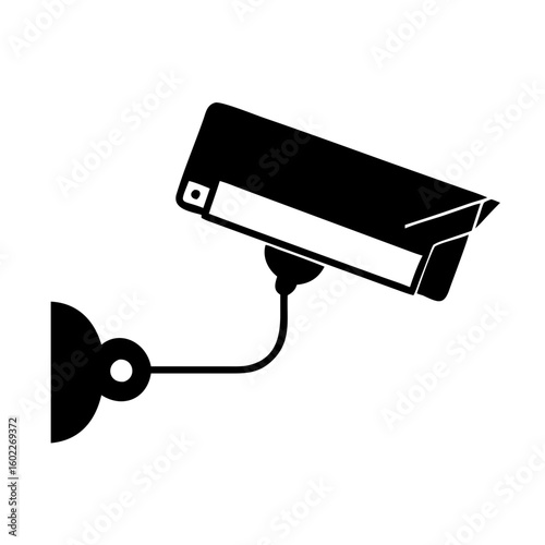 Simple Surveillance Camera Mounted on Wall, Black and White Minimalist Design