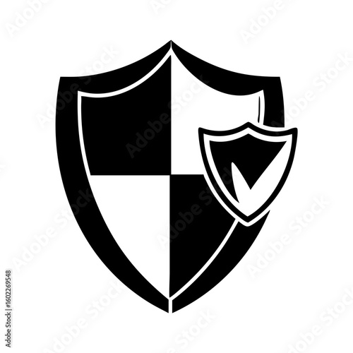 Shield with checkmark indicating protection and security, reliability and approval icon
