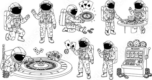vector astronaut in casino black lines on white background .Generative AI
