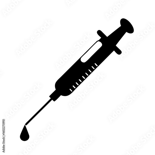 Black silhouette of a syringe with a drop, medicine and health concept