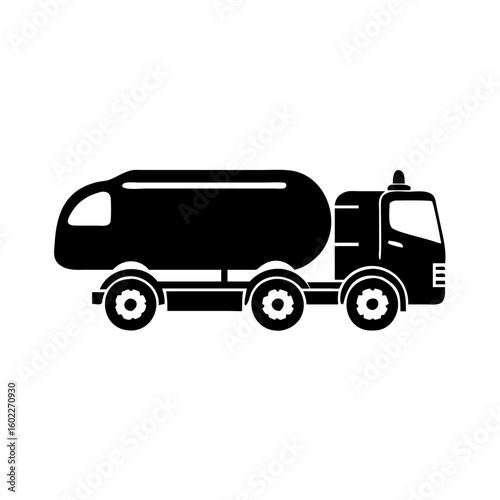Black and white illustration of a fuel truck for gasoline delivery