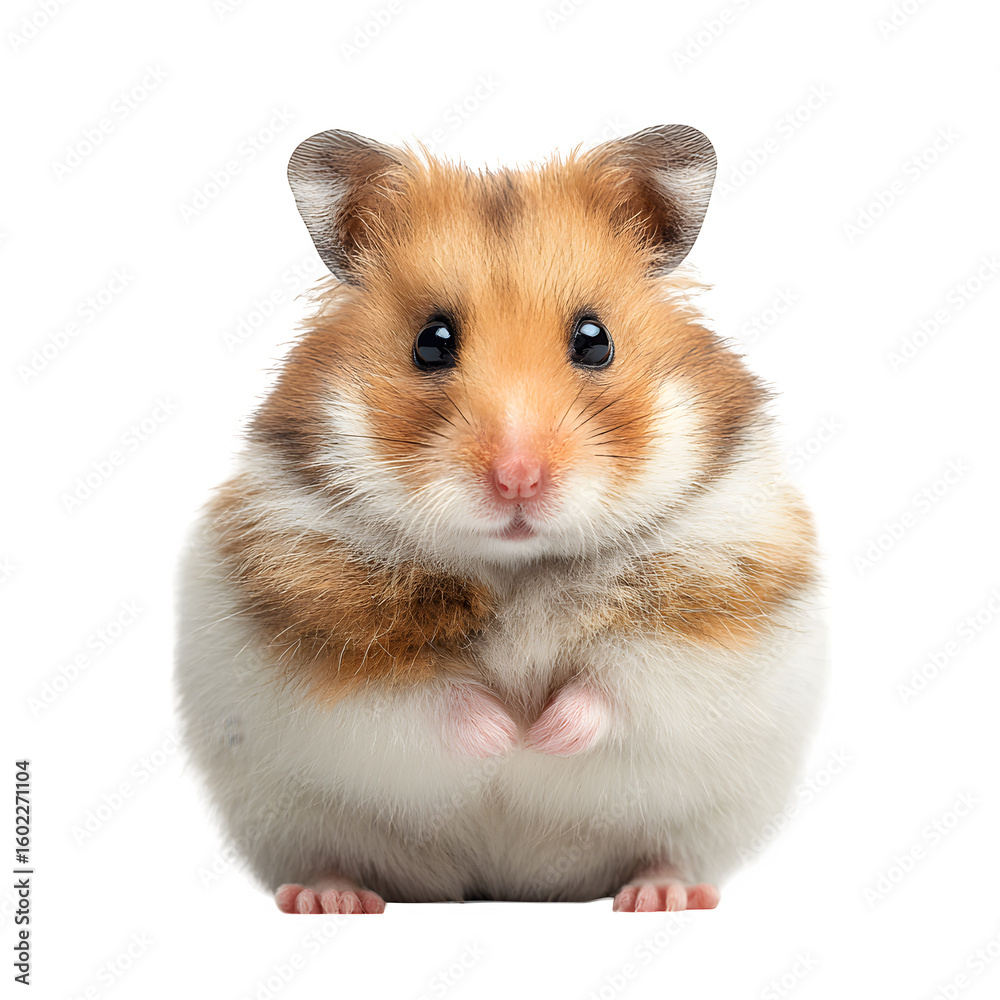 Hamster sitting with curious eyes and soft round body and  isolated white background Batch  realistic clean bright simple modern stock image isolated on plain background for web and print use and desi