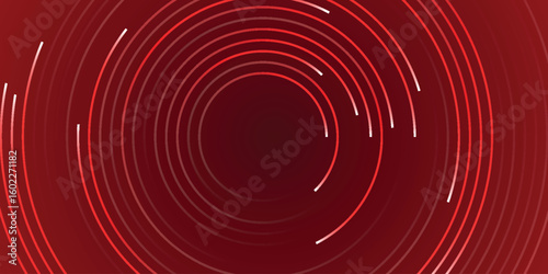 Abstract Background with Circular Red Lines Moving Inward. Red Digital Business or Science Background. Modern and Futuristic Vector Concept.