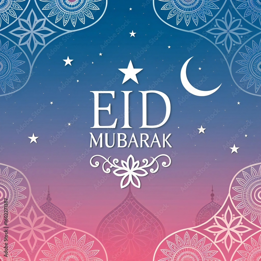 Beautiful eid mubarak greeting card with crescent moon and star Beautiful eid mubarak greeting card with crescent moon and star