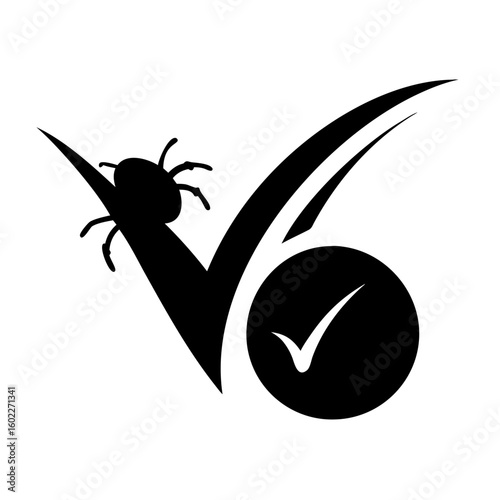 Bug crawling on a checkmark indicates effective pest control solution symbol