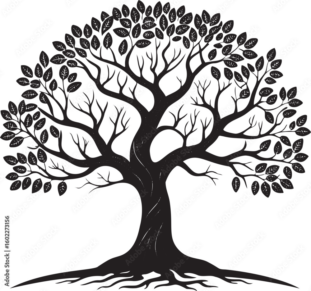Obraz premium Black tree with spreading branches and leaves white