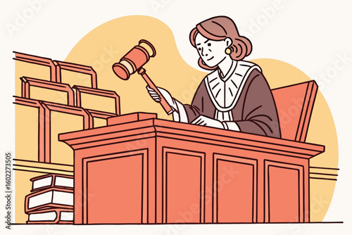 Judge in courtroom preparing to deliver a ruling while surrounded by legal books and files during a formal judicial session