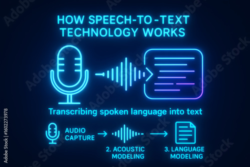 Speech-to-Text Infographic with AI Transcription Technology for Accessibility & Productivity

