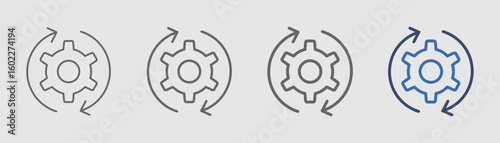 work in progress line icon set with circle arrow and gear