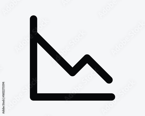 Down Downward Trend Chart Drop Line Bar Trending Data Statistic Graph Market Share Stock Line Outline Black White Vector Icon Sign Symbol Graphic Artwork
