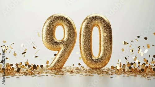 Shimmering Gold 90th Birthday Celebration With Confetti Background