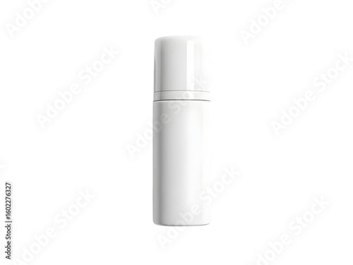 Minimal white roll-on deodorant bottle with cap, isolated on white background