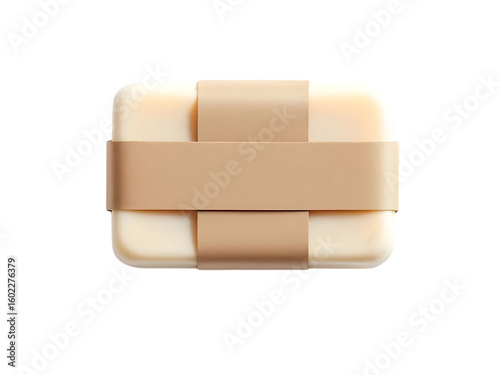 Natural handmade soap bar with minimal packaging, front view, isolated on white background,