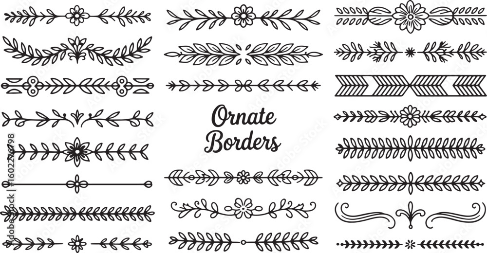 Obraz premium Floral leaf vine and arrow decorative borders floral borders leaf borders