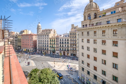 Photography Overlooking Balmes and Pelai Intersection in Barcelona City Center