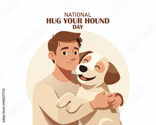 National Hug Your Hound Day, idea for a thematic postcard or banner, a friendly dog with a tongue hanging out