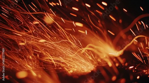 Dynamic Sparkles Emanating from Glowing Fire in Dark Background