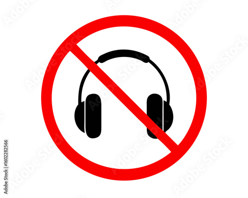 No headphones red prohibition vector sign. Do not wear headphone vector