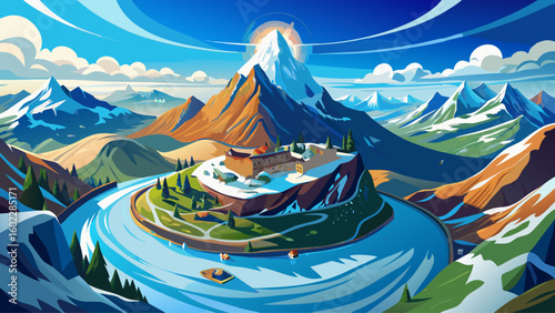  very Beautiful Panoramic 360 degree mountain panorama from Riffelberg above Zermatt with