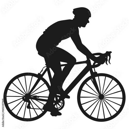 Dynamic cyclist silhouette speeding on road bike for fitness and outdoor sports design projects
