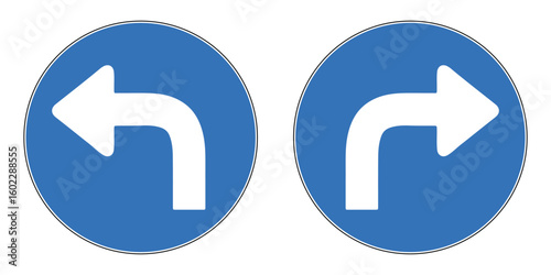 turn left and right mandatory road sign blue circle with white arrow vector