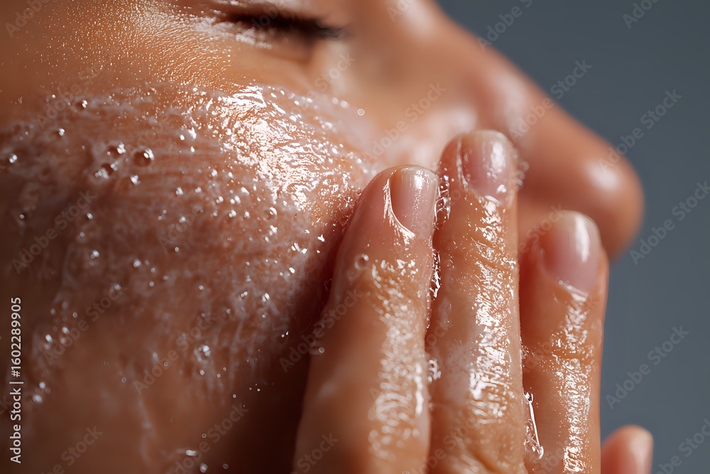 Fototapeta premium Hand Applying Hydrating Face Mask with Glowing Skin