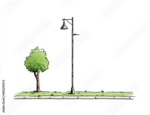 Simple sketch of a street lamp and tree