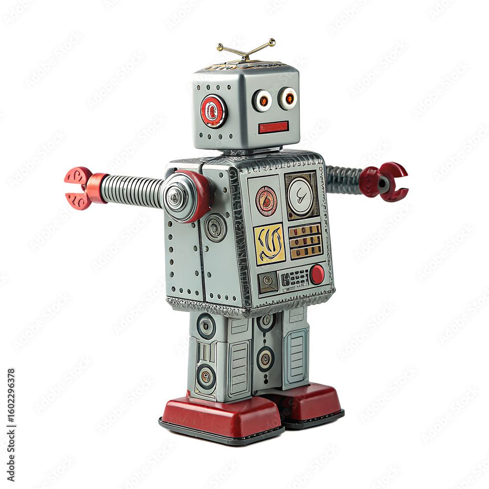 Retro Tin Robot Toy - Classic Silver and Red Design Retro Tin Robot Toy - Classic Silver and Red Design