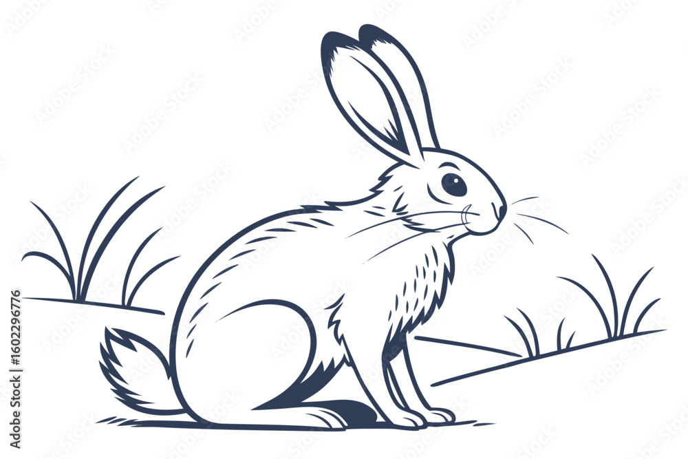 Obraz premium Illustration of a rabbit sitting in grass, showcasing a detailed depiction of its features and surroundings, perfect for educational or decorative use