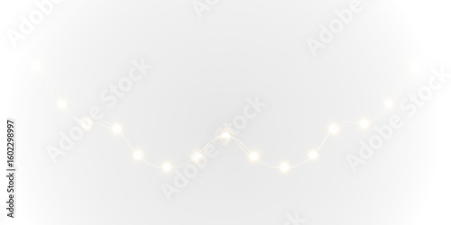 Golden festoon lights in glowing style for winter celebration. Transparent PNG