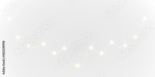 Golden festoon lights in glowing style for winter celebration. Transparent PNG