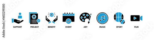 Sponsor banner web icon vector illustration concept with icon of support, project, benefit, art, event, music, sport, and film