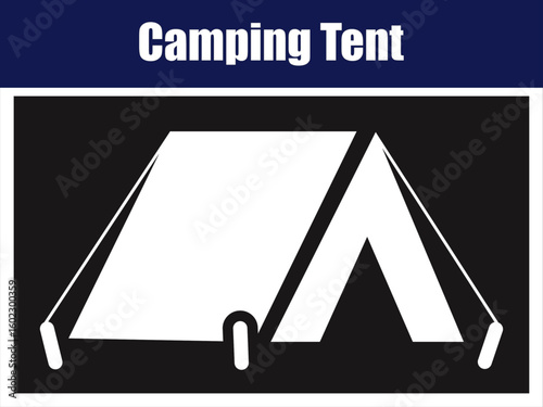 White Camping Tent Icon Shifts Lightly in Night Breeze. Animated white tent on black background sways gently, ropes tight and symmetrical silhouette preserved.