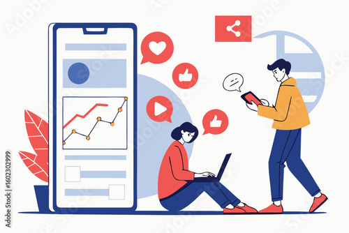 People engaging with digital content through devices while interacting in a modern workspace that emphasizes technology and communication