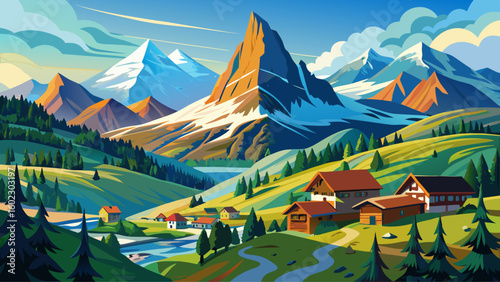  very Beautiful Panoramic 360 Mountains of Switzerland: Panorama with Matterhorn and Dent D'Herens above Zermatt