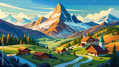  very Beautiful Panoramic 360 Mountains of Switzerland: Panorama with Matterhorn and Dent D'Herens above Zermatt