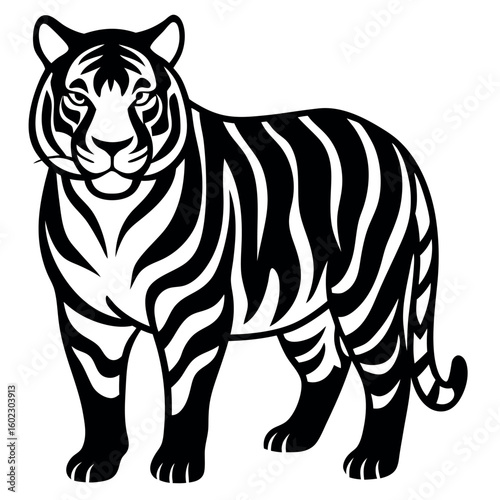 Stylized black and white tiger illustration