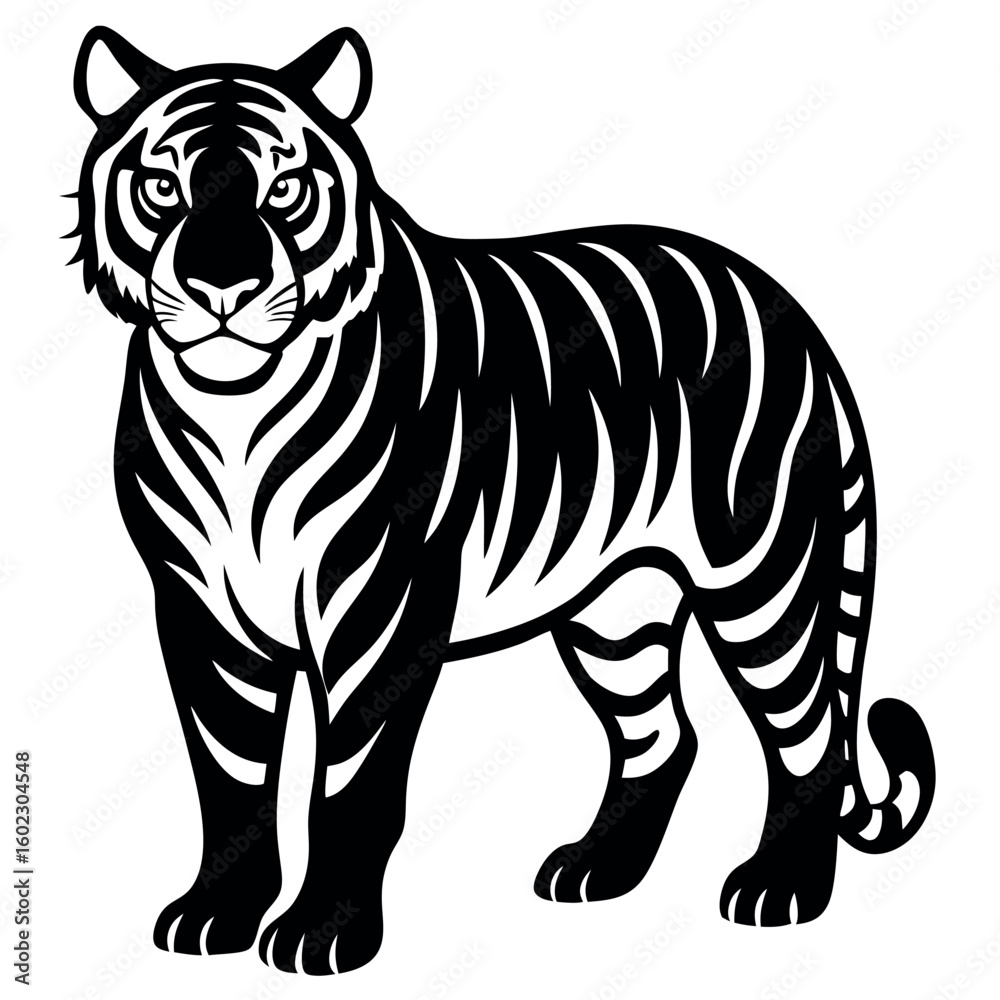Fototapeta premium Stylized black and white tiger illustration
