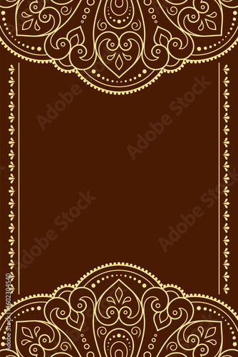 Frame in eastern tradition. Stylized with henna tattoos decorative pattern for decorating covers for book, notebook, casket, magazine, postcard and folder. Flower border in mehndi style.