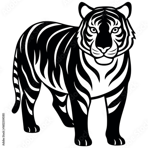 Stylized black and white tiger illustration