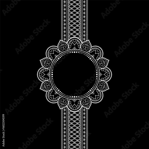 Frame in eastern tradition. Stylized with henna tattoos decorative pattern for decorating covers for book, notebook, casket, magazine, postcard and folder. Flower border in mehndi style.