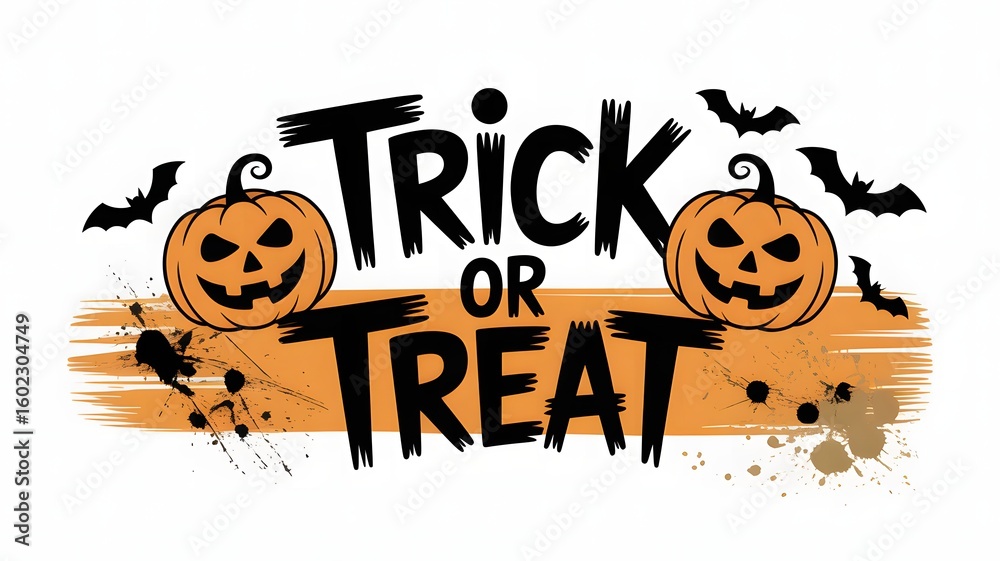 Obraz premium Spooky trick or treat halloween message with pumpkins and bats
