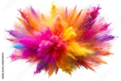  explosion of vibrant purple pink orange and yellow  isolated on white background PNG, AI GENERATED