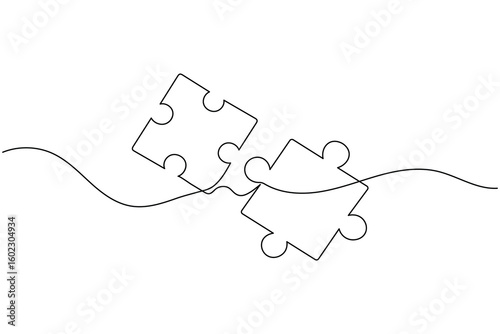 Puzzle icon line continuous drawing with Problem Solving isolate outline vector illustration