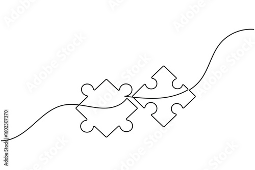 Puzzle icon line continuous drawing with Problem Solving isolate outline vector illustration
