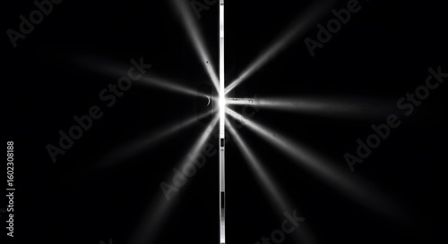 Sacred light emerging through a cracked door in a dark environment