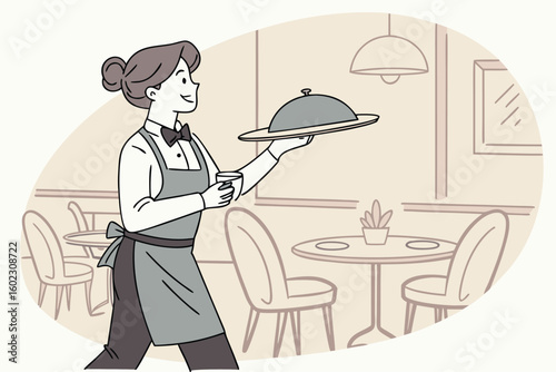 Waitstaff delivering a dish with style in a modern restaurant environment during daytime