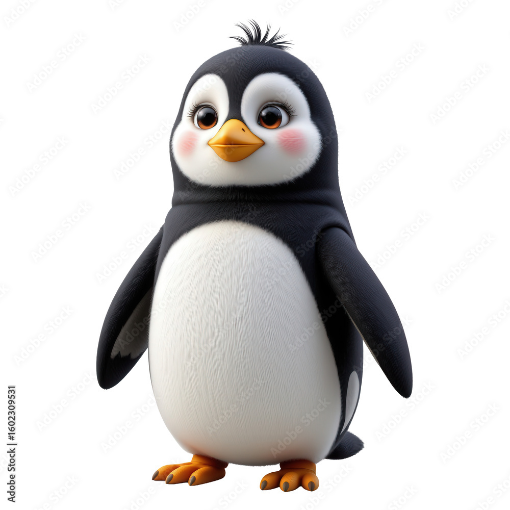 Fototapeta premium Cute cartoon penguin character with big eyes and cheerful expression