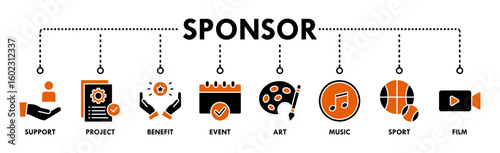 Sponsor banner web icon vector illustration concept with icon of support, project, benefit, art, event, music, sport, and film