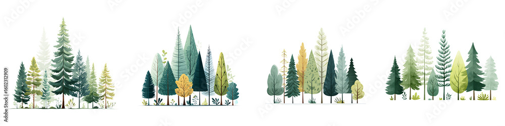 Fototapeta premium Watercolor Forest Trees Collection on White